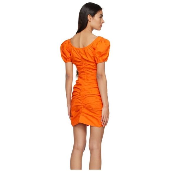 GANNI Orange Puff Sleeve Minidress - Picture 3 of 9